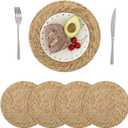 SHACOS 4 pcs 12 inch Round Woven Placemats, Natural Rattan Braided Place Mats for Dining Table, Wicker Chargers Boho Rustic Farmhouse Heat Resistant Table Mats