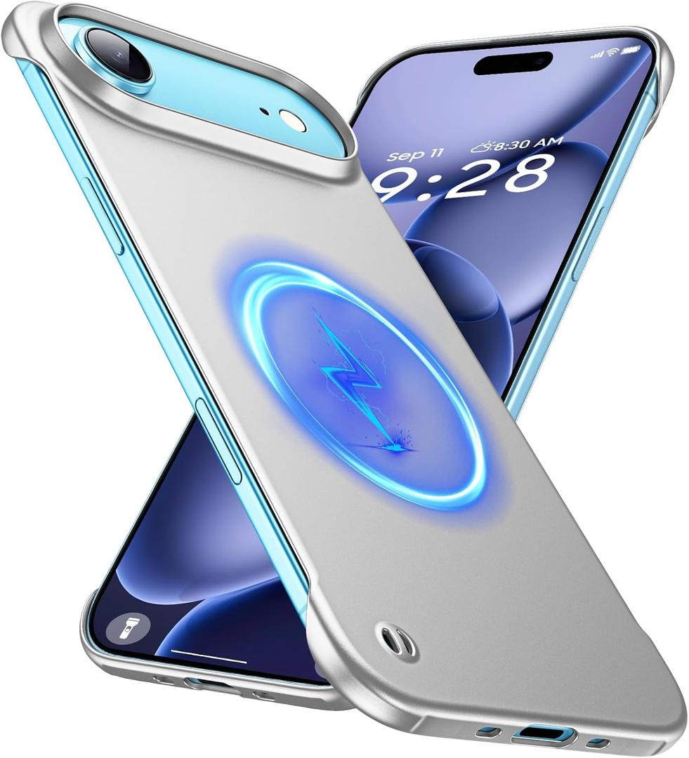 Magnetic Ultra Thin Frosted Designed for iPhone Air Frameless Case 6.5 inch [Compatible with MagSafe] Slim Minimalist Lightweight Matte Hard Cover Protective Borderless Case- Silvery