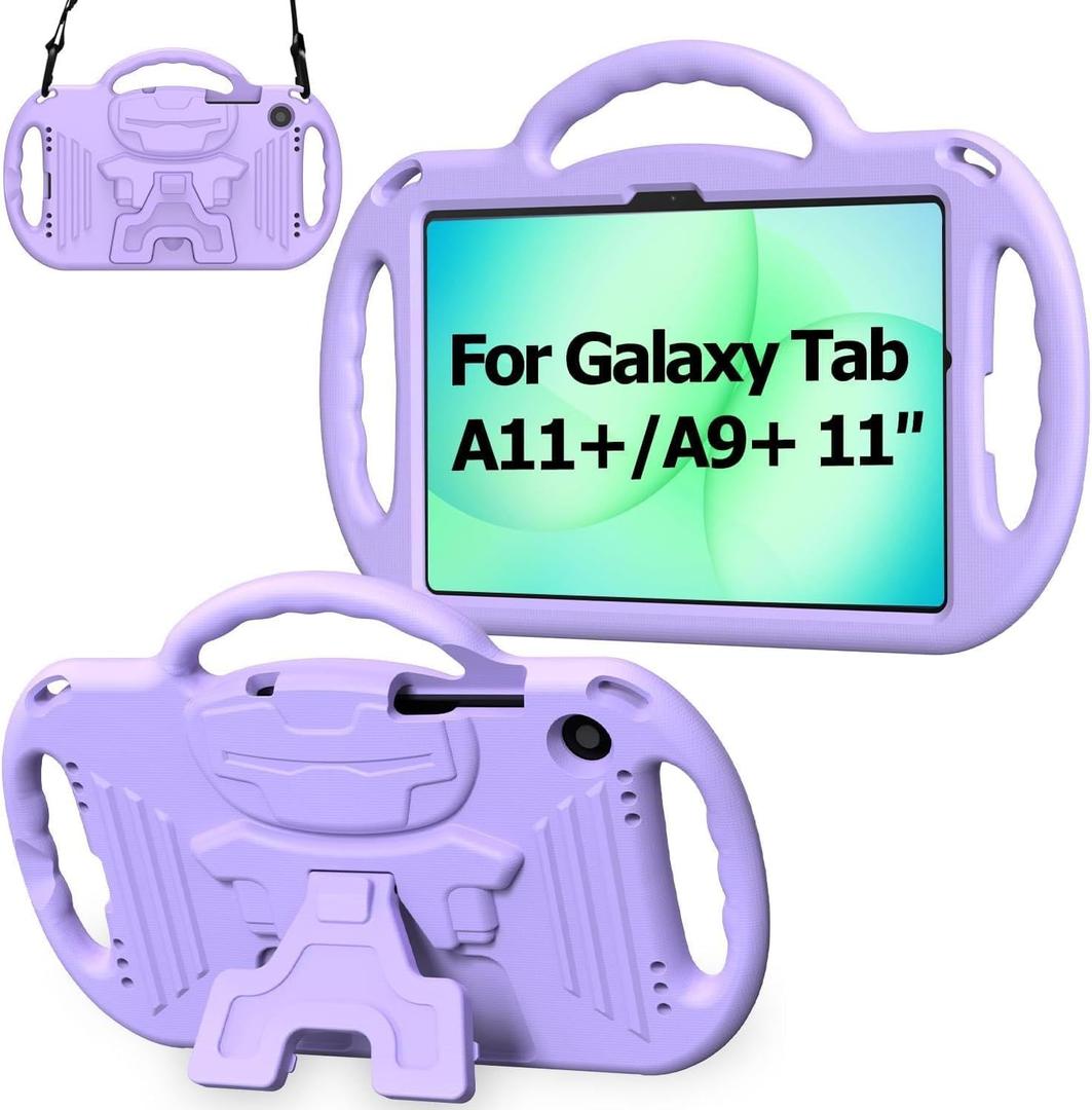 AVAWO Kids Case for Samsung Galaxy Tab A11+ Plus/A9+ Plus 11 Inch Case, with Strap, Shockproof Lightweight Handle Stand 2026/2023 Model with Lanyard, Light Purple