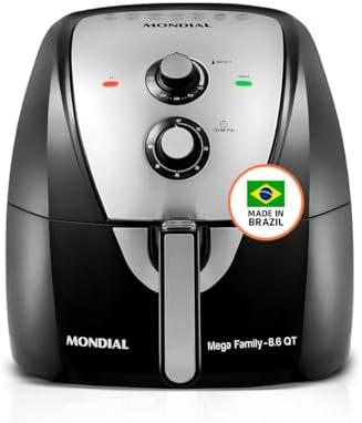 MONDIAL Air Fryer - 8.6 Quart Extra-Large Air Fryer, 2 Simple Dial Controls, 1800 Watts - Quick Heat Circulation Technology, Low Fat Cooking Less Calories - Removable Squared Basket - Black