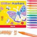 JoyCat 3mm Medium Tip Glitter Markers - 12 Vibrant Colors (Red to Pink) | 3ml High-Capacity Ink | Multi-Surface Paint Pens for Rock, Wood, Fabric, Glass | Gift for Kids DIY Crafts