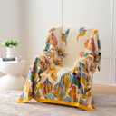 MSGKV Boho Throw Blanket for Bed 100% Cotton Throw Floral Couch Blanket 80''x90'', Spring Breathable Travel Muslin Blanket for Women Home Decor
