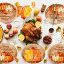 50 PCS Thanksgiving Paper Plates Large 9" X 11" Woodgrain Pumpkins Oval Plates Maple Leaf Napkins Disposable Autumn Dinnerware for Harvest Thanksgiving Party Decorations