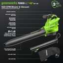 Greenworks 48V (24V x 2) Cordless Brushless Leaf Blower/Vacuum (520 CFM / 240 MPH) with Bag, Powerful & Efficient for Yard Debris Cleanup, Includes (2) 4.0Ah Battery & Dual Port Charger