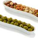 2 Pack Olive Trays, 12 inch Ceramic Olive Dish for Appetizers Crackers Nut and Snacks, Unique Styling and Elegant Design for Charcuterie in Entertaining Party and Daily Use, Dishwasher Safe