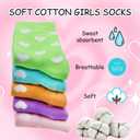 Girls Kids Socks Cotton Sock White Pink Crew Socks with Hearts, 5 Pairs Soft Breathable Child Sock for Valentine's Day
