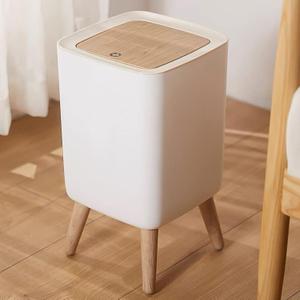 Procade Small Trash Can with Lid, Bathroom Trash Can with Lid,2.6 Gallon Office Garbage Can Waste Basket with Push Button, Dog Proof Trash can,Nordic Trash Bin for Bedroom, Toilet, Kitchen(White)