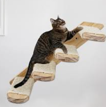 Cat Wall Shelves - Four Step Cat Shelf with Scratch Board, Mounted Cat Shelves, Sturdy Cat Wall Furniture for Indoor Cats