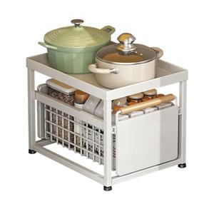 2 Tier Pull-out Storage Organizer, Slide Out Kitchen Cabinet Storage Sliding Shelves, Under Sink Organizers Drawer, Mesh Cabinet Basket with Handle for Bathroom, Home(White, Single Layer L)