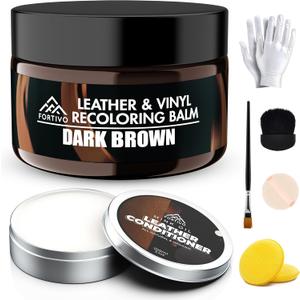 FORTIVO Leather Recoloring Balm with Mink Oil, Couch Repair Kit, Leather Dye and Restorer for Furniture (Dark Brown)