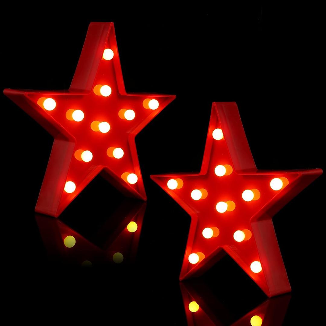 Tarpop 2 Pcs Star Plastic Night Light Battery Operated LED Marquee Light Star Sign Room Wall Lamp for Movie Night Supplies Carpet Party Decorations Christmas Theater (Red)