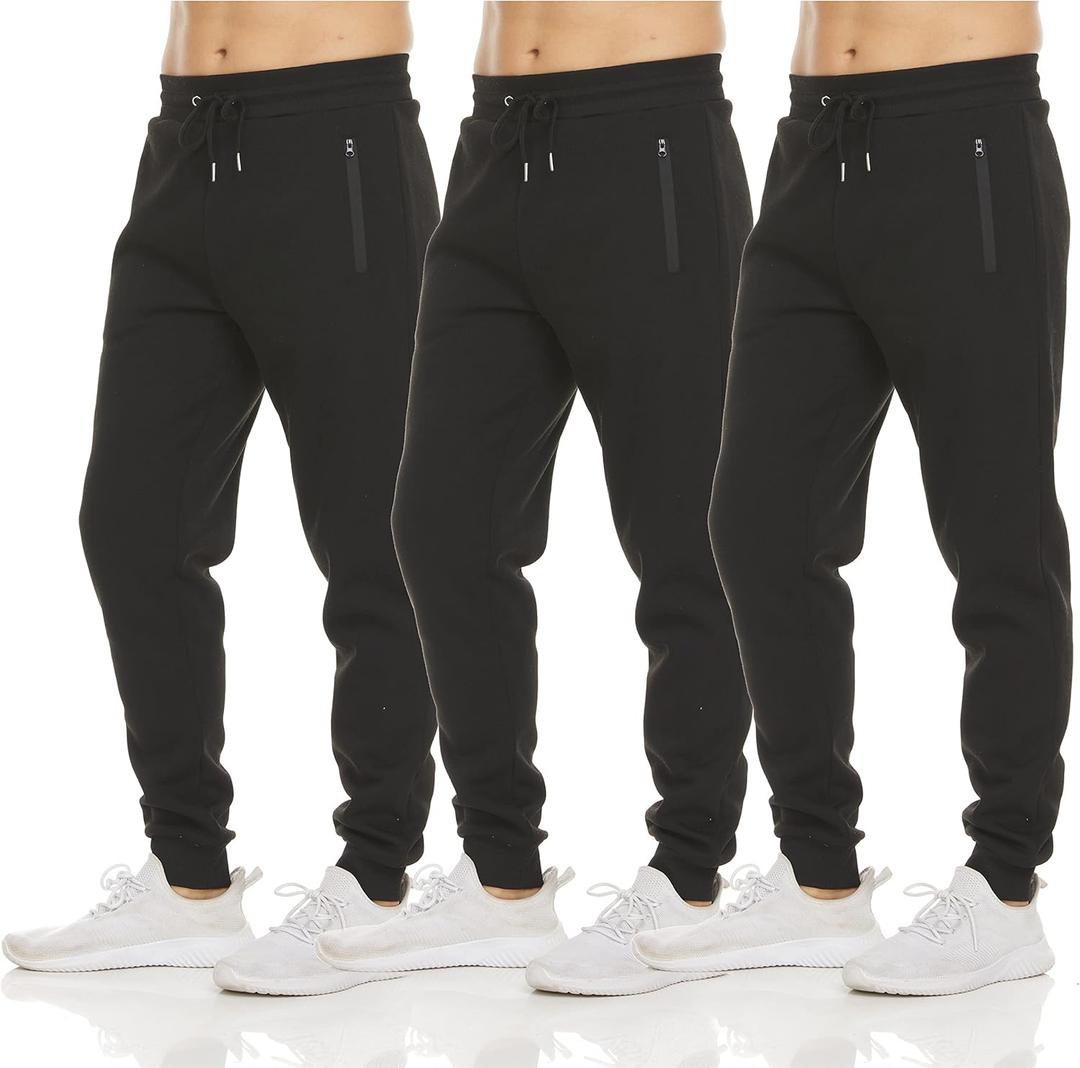 PURE CHAMP Mens Sweatpants 3 Pack Fleece Active Athletic Workout Jogger Sweatpants for Men with Zipper Pocket Size S-3XL
