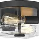 Flush Mount Ceiling Light with Clear Glass Shade, 2-Light Indoor Outdoor Farmhouse Lighting Flush Mount Lights for Kitchen Bedroom Porch Living Dining Room(Black)