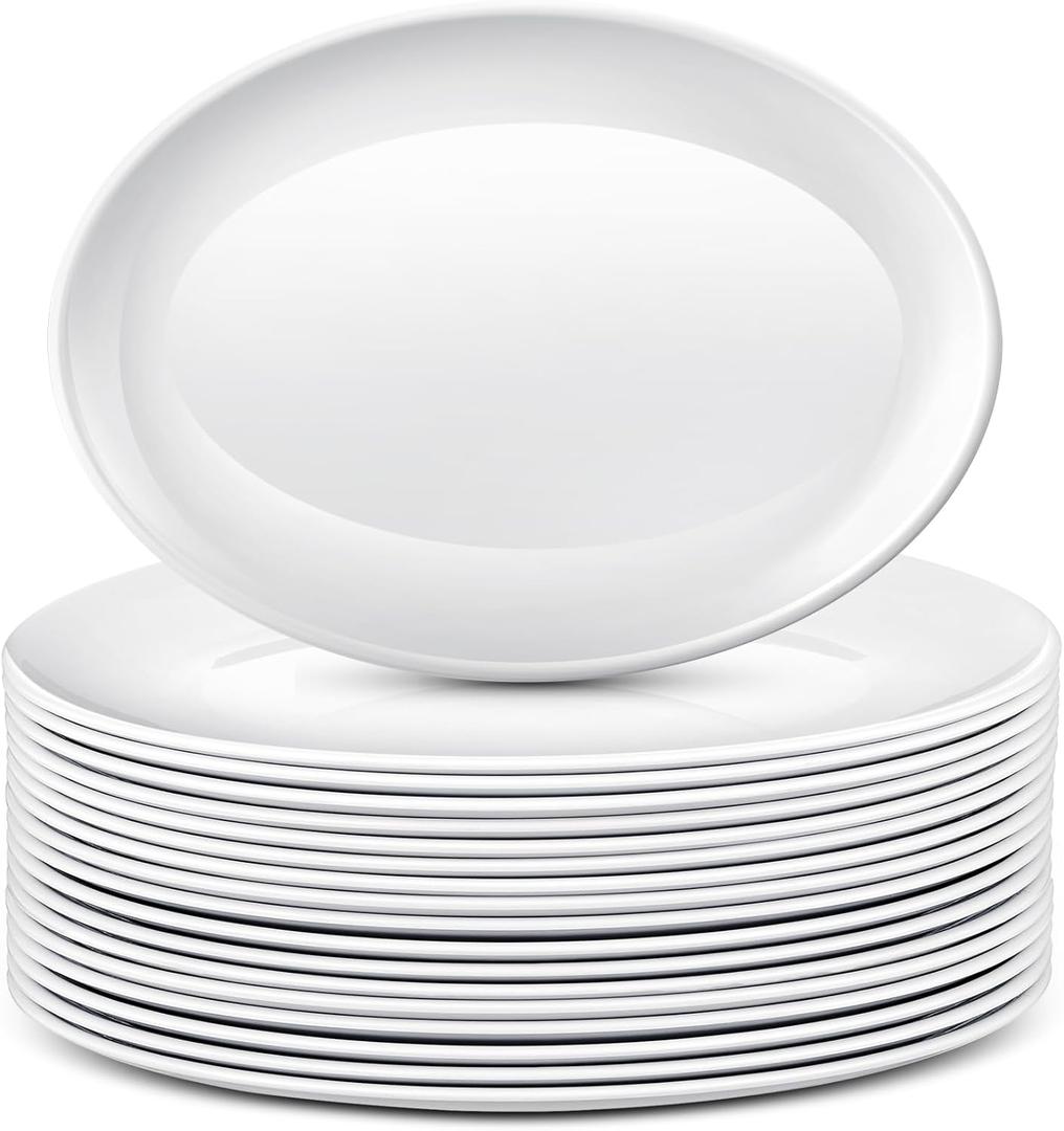 Dandat 24 Pack 14" Large Serving Platters Set Oval Trays White Plates Serving Dish for Wedding Party Restaurant Home Cookie, Snack, Fruit, Veggie, Steak, Burger, Casserole