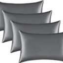 Satin Silk Pillowcase for Hair and Skin, Black Pillow Cases Standard Size Set of 4 Pack Super Soft Pillow Case with Zipper Closure (Gray, Standard(4 Pack))