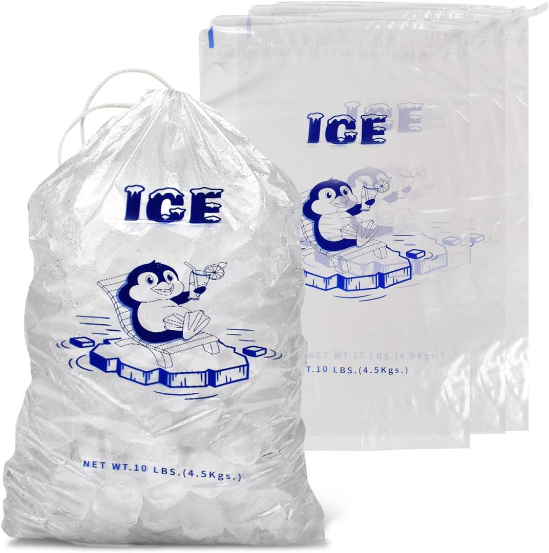 PackageZoom 12 x 20 Ice Packs - 10 Lb. Durable Drawstring Closure Pack of 100 Refillable Ice Storage Bags For BBQs, Camping, Food Stalls & Takeaway
