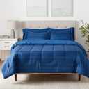 Amazon Basics Full/Queen Comforter Set with Sheets, 7-Piece Blue Calvin Striped Bedding, Lightweight Microfiber Bed-in-a-Bag