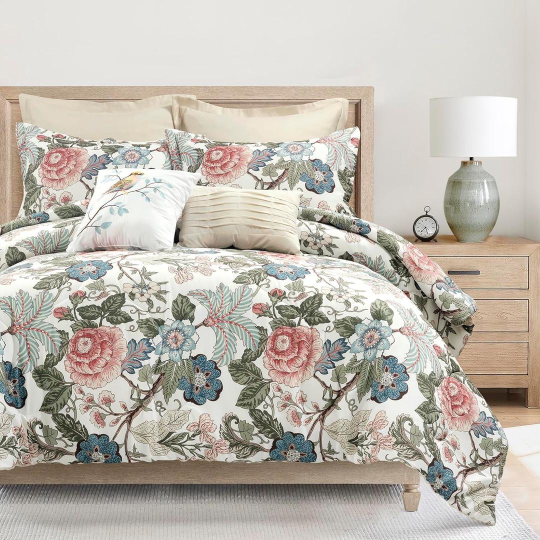 Lush Decor Sydney Floral Comforter Set, 7 Piece Set, King, Green & Blue - Fully Styled Bedding King Size Comforter Set - Colorful Floral Print - Cottage Core Decor - Coquette Bedding Lush Decor Sydney Floral Comforter Set, 7 Piece Set, King, Green & Blue - Fully Styled Bedding King Size Comforter Set - Colorful Floral Print - Cottage Core Decor - Coquette Bedding