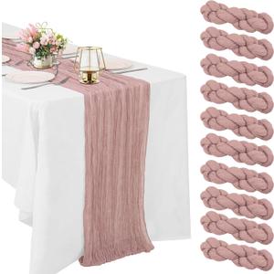 10 Pack Dusty Pink Cheesecloth Table Runner 10FT Boho Gauze Fabric Table Runner Vintage Rustic Sheer Runners for Wedding Party Bridal Baby Shower Long Table Decorations (21"x120")