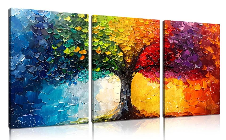 Tree Pictures Wall Art for Living Room - Modern Wall Decor for Office Women - Colorful Wall Decor for Bedroom Size 12" x 16" x 3 Pieces