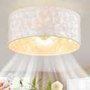 Boho Coastal Ceiling Fan with Lights and Remote, Enclosed Caged Design with Shell Lampshade Fandelier for Bedroom, Nursery, Foyer, Kitchen (6 Speeds)