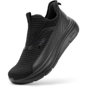 FitVille Men's Extra Wide Slip on Walking Shoes with Arch Support Men Slip on Sneakers for Foot Pain Relief-Stepease V2 (Jet Black), 14 Wide