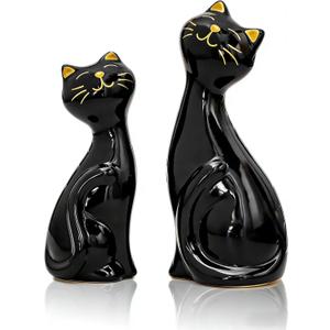 2pcs Black Cat Figurines and Statues for Home Decor - Black Cat Figurine for Cat Lovers