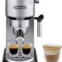 DeLonghi Dedica Espresso Machine with Manual Milk Frother, 15-Bar Pump & Adjustable Tray - Home Barista Coffee Maker for Espresso, Latte, Cappuccino & Iced Coffee - Italian Stainless Steel Design