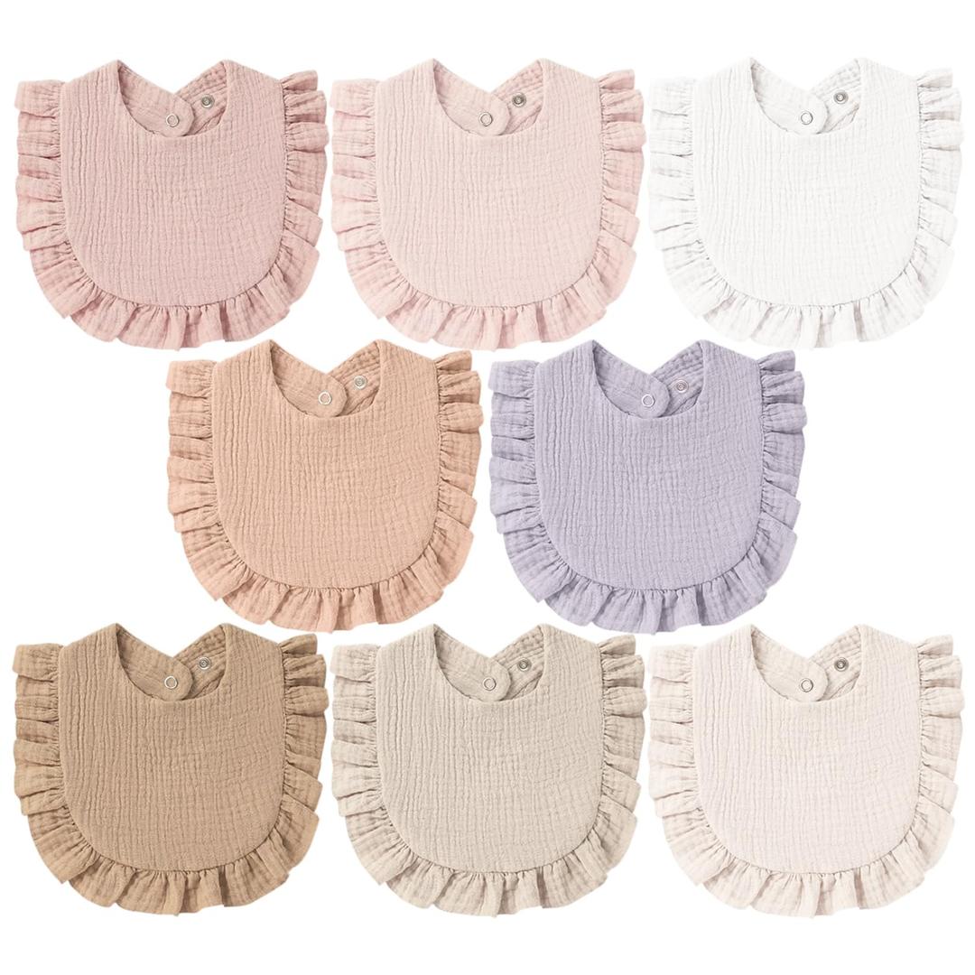 MairMore 8-Pack Muslin Baby Bandana Drool Bibs for Unisex Girls & Boys – 100% Cotton Bibs, Soft & Absorbent Teething and Drooling Essentials for Newborns
