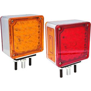 2 PCS Amber/Red Double-Face Pedestal Fender Light with Stud Mount, Square 52 LED Stop Turn Tail Signal Trailer Light for Semi Trucks Peterbilt Kenworth Freightliner Towing Dual-Face Orange Waterproof