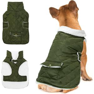 Dog Winter Coat - Windproof Fleece Warm Thick Dog Jacket Clothes for Cold Weather - Green Pet Vest Coat Outfits for Dogs - Indoor & Outdoor Use, Small