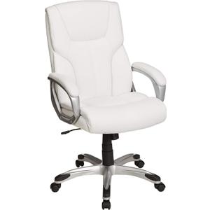 Amazon Basics Executive Home Office Desk Chair with Padded Armrests, Adjustable Height and Tilt, Rolling Swivel Chair, 275 Pound Capacity, White and Pewter
