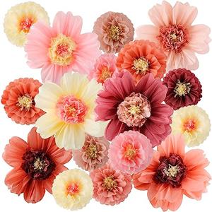 Crowye 12 Pcs Large Colorful Tissue Paper Flowers Decorations 20" Giant Fiesta Craft Crepe Paper Flowers for Wall Decor Backdrop Mexican Wedding Birthday Carnival Party (Vintage Color)