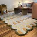 Hand-Tufted Scalloped Wool Area Rug | New Zealand Wool, Soft & Durable Decorative Carpet for Living Room & Bedroom (6X9_Cream & Green)
