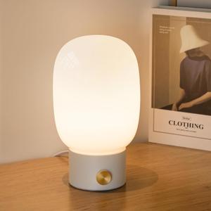 ONEWISH Bedside Table Lamp Nightstand Light Fully Dimmable,Modern Small Desk Lamp with Warm LED Bulb,Rotary Switch Glass Lamp for Home Decor Birthday