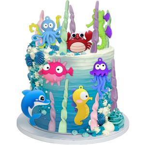 Under the Sea Ocean Birthday Cake Decorations Sea Ocean Party Favor Supplies for Sea Ocean Theme Baby Shower Birthday Party