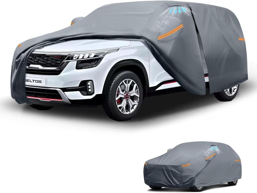 Waterproof Kia Seltos(2019-2026) Car Cover with Breathable Vents, [2026 Upgrade] Premium Covers with Cotton Liner and Zipper Door, Sun Rain Snow Dust Uv Protection.(Gift with Towel)