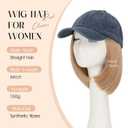 Rich Choices Hat Wigs for Women,Denim Blue Baseball Cap with Hair Extensions for Women,Short Bob Hairstyle Caps with Synthetic Hair Attached Adjustable Baseball Cap Wig 6 Inch Light Blonde Hair