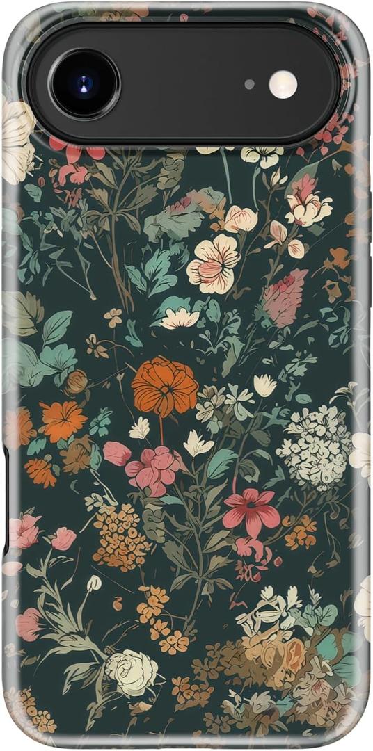 LUMARKE for iPhone Air Case Cute - Wireless Charging Compatible - Dual-Layer Soft Silicone + Hard Shell - Trendy Floral Design - Matte Finish Phone Cover for iPhone 17 Air - Vintage Flower