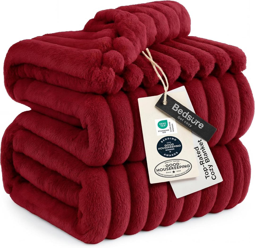 Bedsure GentleSoft Red Fleece Blanket for Couch - Cozy Soft Blankets for Women, Cute Small Throws for Girls, 108x90 Inches