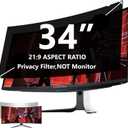 34 Inch 21:9 Privacy Screen Filter for Ultrawide Curved Monitor | Removable |Computer Privacy Shield | Anti-Glare | Anti Blue Light Filter Protector
