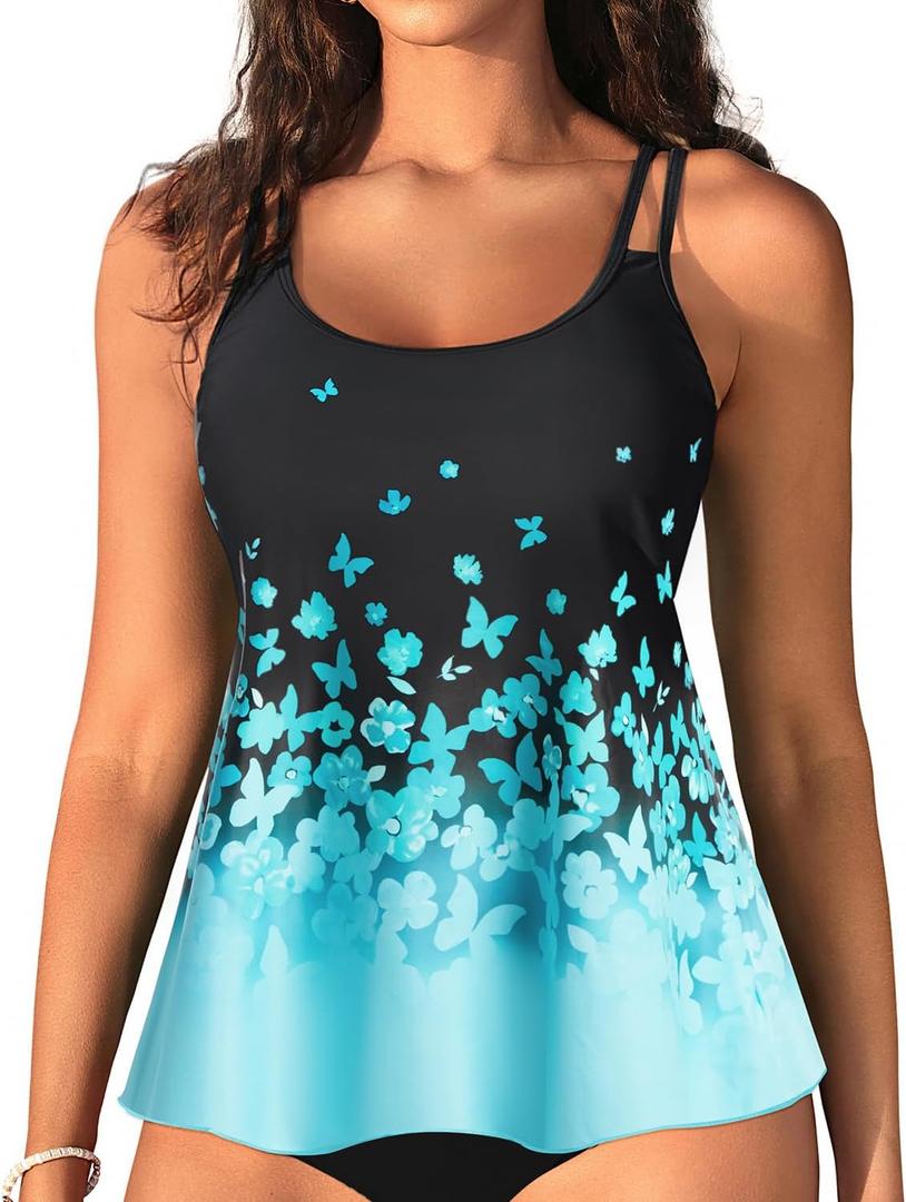 Womens Flowy Tankini Tops Only - Modest Bathing Suit Loose Fit Swimsuit Swim Tops No Bottom 2025, Size: M