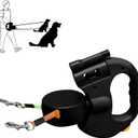 Illuminated Double Retractable Leash for Two Dogs, 360 Anti-Tangle Swivel Strap and 3M Retractable Strap with Comfortable Ergonomic Handle for Small and Medium-Sized Pets on The go (Black)