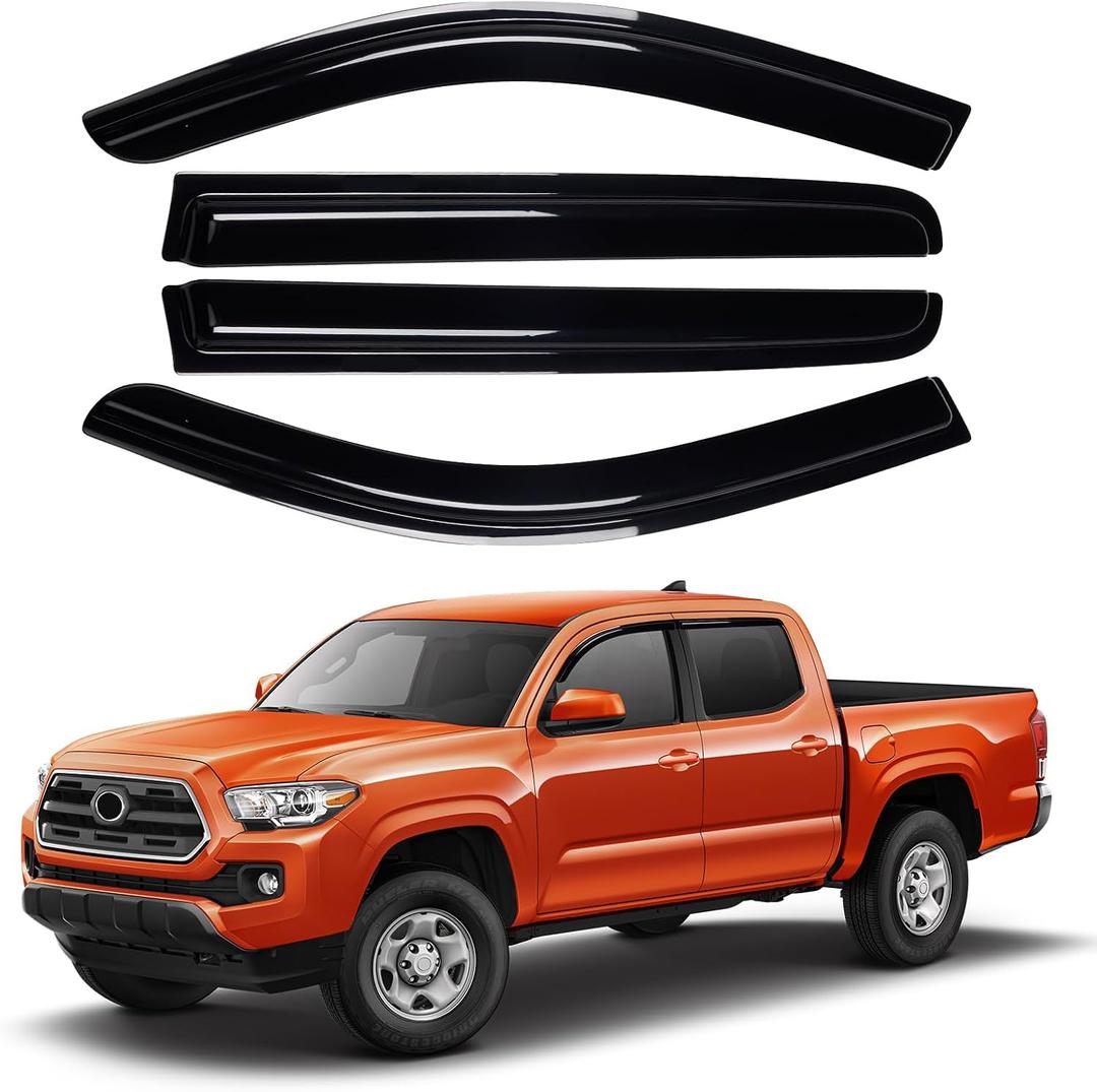 Canvcle Tacoma Rain Guards - Window Visors for Toyota Tacoma Double Cab 2016-2023,Outside-Mount Tape-On Side Window Wind Deflectors for Tacoma Accessories,Vent Visors Shades Rainproof 4PCS