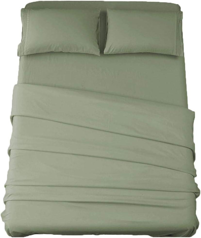 SONORO KATE Bed Sheet Set Super Soft Microfiber 1800 Thread Count Luxury Egyptian Sheets 16-Inch Deep PocketWrinkle and Hypoallergenic-4 Piece (Sage, King)