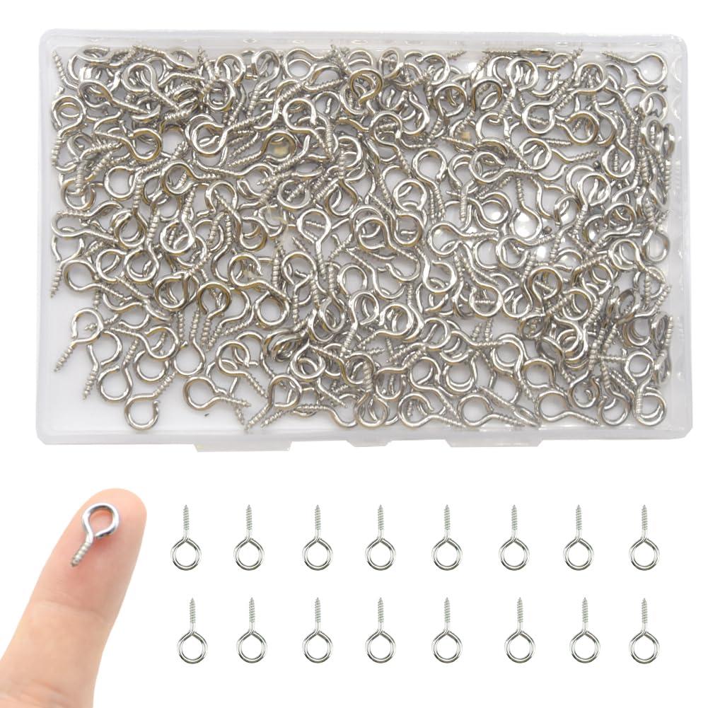 300 Pcs Small Eye Screws 8 x 17mm Mini Screw Eye Pin Peg Self Tapping Screws Hooks Ring for Arts Crafts Projects (YJY1)