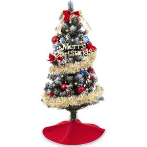 3ft Christmas Tree with Lights, Christmas 36inch Small Artificial Tabletop Tree, Xmas Desk Mini Tree with 50 LED Lights, Hanging Ornaments Decorations, Holiday Tree for Home Decor, Indoor, Office