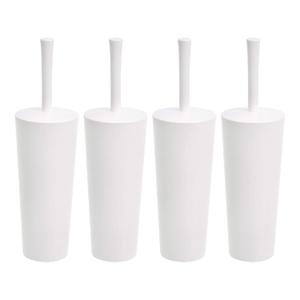 Amazon Basics Toilet Brush and Holder Set, Heavy-Duty Bristle Scrub Brushes with Non-Slip Handle, White, 4-Pack