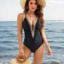 BMJL Women's Sexy One Piece Swimsuit Ruched Tummy Control Bathing Suit Plunge Color Block Swimwear 2026 (Black, M)