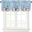 Blue Winter Christmas Curtain Valance for Windows/Living Room/Kitchen/Bathroom/Farmhouse, Holiday Snowman Xmas Pine Tree Snowflake Curtain Short Rod Pocket Tier Curtain Window Treatment Panel 54x18